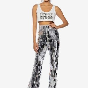 Silver Stretch Sequin Pants